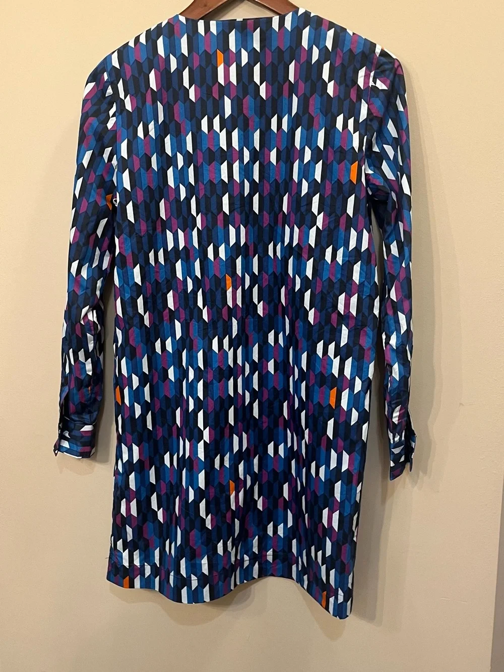 Kate Spade Saturday geometric print faux wrap dress Hidden button front Cotton 6
